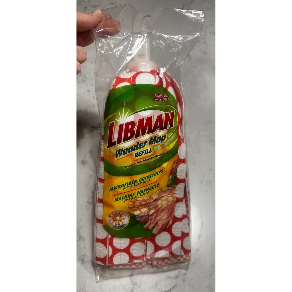 Libman Wonder Mop Refill Microfiber Gripstrips Machine Washable Red White 2001